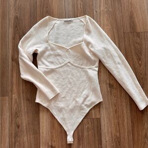 NWT A&F - Double Layered Cream Sweetheart Neck Bodysuit- Size XL